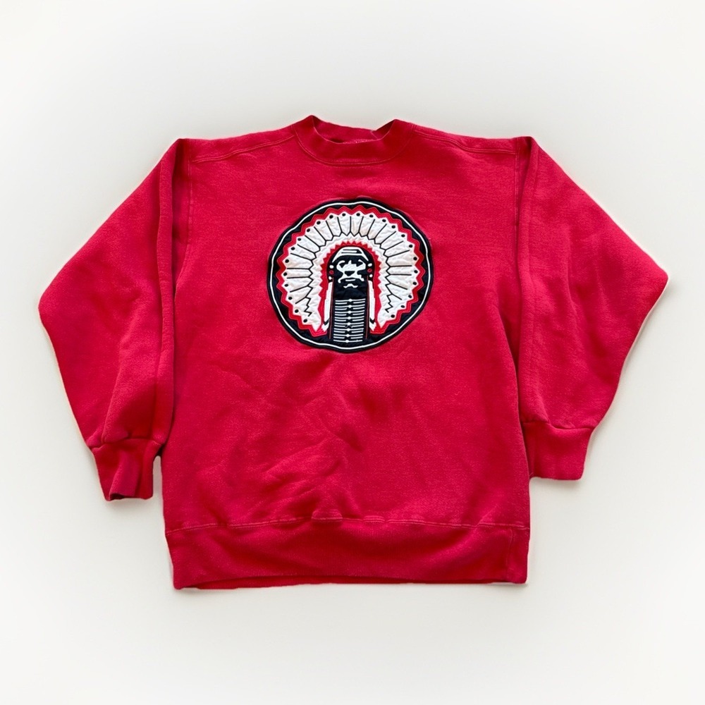 Illinois Fighting‎ Illini Sweatshirt Men's M Red Fleece Chief Logo 90s Vintage